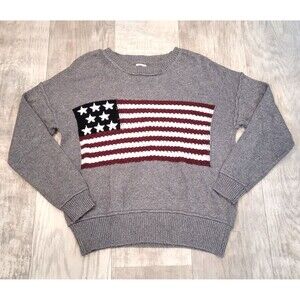 POL American Flag Knit Sweater Womens S Gray Patriotic USA Wool Blend Pullover